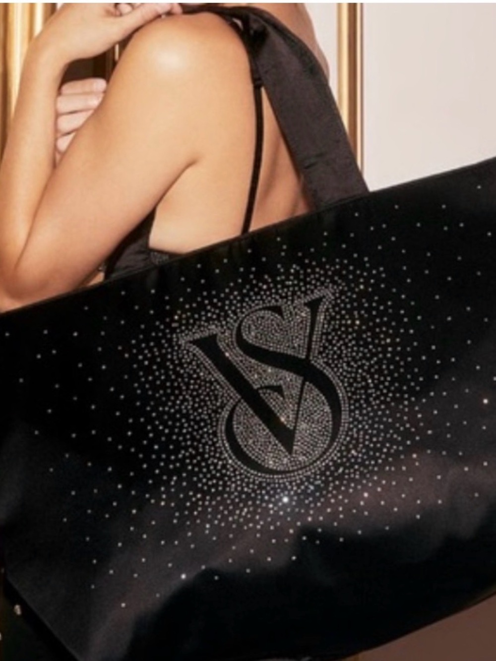 Victoria's Secret Black Tote with Rhinestone VS Logo